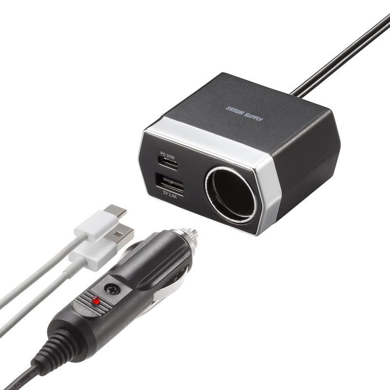 Sanwa Supply CAR-CHR82CPD Car Charger with Socket (USB PD20W, Type-C