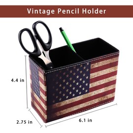 koofull American Flag Desk Organizer, PU Leather Retro Vintage Cool Supplies, Patriotic Decor Pen Pencil Holder Office Home Accessories (USA Flag)