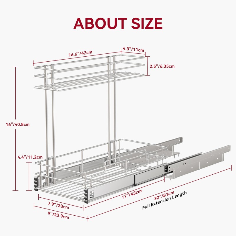 STORKING Under Sink Organizer 9" W X17 D, Pull Out