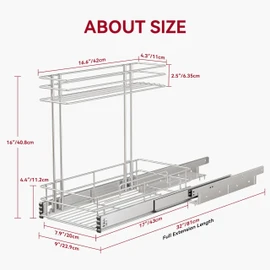 STORKING Under Sink Organizer 9" W X17 D, Pull Out Cabinet Organizer 2 Tier, Under Sink Slide Out Chrome Plated, Under Kitchen Bathroom Sink Organizer, Pantry Cabinet Closet Organization Rack, 2 Pack