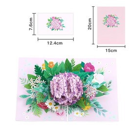 GEHENFRUCHT 3D Birthday Card, Flowers Pop-Up Greeting Card for Birthday, Flower Birthday Card Surprise Box Gifts for Women (Hydrangea Pink)