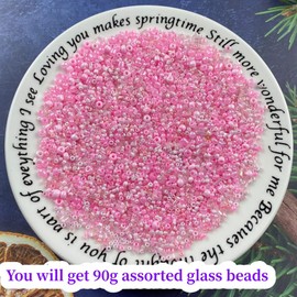 90g Mix Glass Seed Tube Bugle Spacer Beads, 3000pcs Multi Size 1.5-4.5mm Glass Beads Kit for Jewelry Making DIY Craft Bracelets Necklace Earring Making (Pink Series)