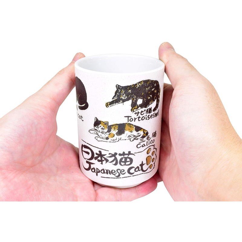 Mino Ware Traditional Japanese Yunomi Tea Cups, Japanese Cat Design