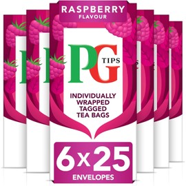 PG Tips | Raspberry Leaf Tea Bags Bulk | Individually Wrapped Tea Bags | String & Tagged | Refreshing Fruit Flavoured Tea Bags | 6 Packs | 150 Envelopes