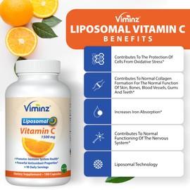 Liposomal Vitamin C - 1500 mg Per Serving - Collagen and Immune System Booster - 180 Capsules