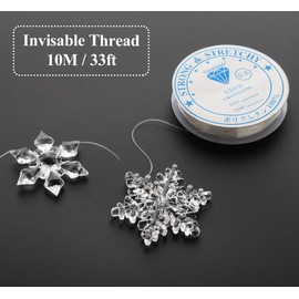 Christmas Decoration Icicle Pendants, Pack of 12 Acrylic Snowflakes Christmas Tree Decorations + 12 Transparent Ice Cubes Acrylic + 10 m Crystal Line, Clear Acrylic Crystal Snowflakes for Christmas