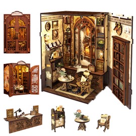 Fsolis Book Nook Kit - DIY Dollhouse Wooden House, Book Corner Miniature Kit for Adults Teens, DIY Miniature House, Model Kit Bookshelf Insert with Sensor LED Light (Bookshop Memories)