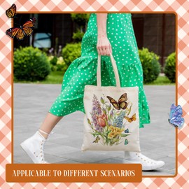 Lyosehy 6PCS Flower Butterfly Canvas Tote Bags 15"x13" Spring Flower Goodie Grocery Luggage Canvas Tote Bulk for Birthday Party Candy Shopping Bags Spring Theme Baby Shower Birthday Party Supplies