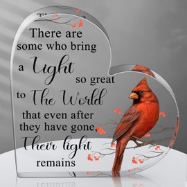 Yulejo Red Cardinal Gifts Catholic Hummingbird Sympathy Memorial Gift for Loss of Loved One Sympathy Acrylic Heart Decor Sign Table Centerpieces Remembrance Decor Christmas Condolence