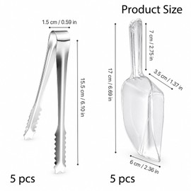 10 Pcs Sweet Scoops and Tongs Set, 5 Sugar Tong and 5 Ice Scoop Suitable