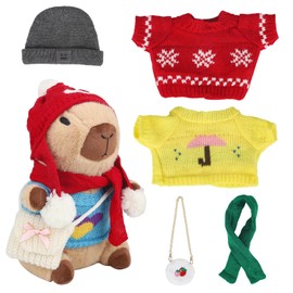 WAKSUN Capybara Plush with 10 Pcs Clothes & Accessories,Christmas Stuffed Animals, 10.2 in Cute Capybara Plush Toys,Birthday Gifts&Dress Up Cute Plushies for Boys/Girl Gifts (Christmas Yellow)