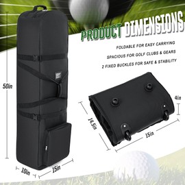 DAREKUKU Golf Travel Bag with Adjustable Support Rod, 900D Heavy Duty Oxford Fabric Wear Resistant, External & Internal Stabilizing Straps, Upgraded Rubber Wheels Perfect for Airlines,(Black)