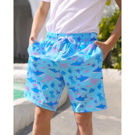 Resiprolty Toddler Swim Trunks Size 8 with Compression Liner Quick Dry Toddler Bathing Suits Boys Swim Shorts Swimsuit Boy Kids Swimwear Blue Shark