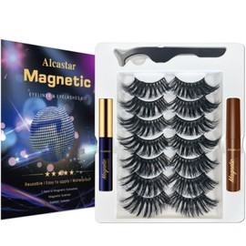 Alcastar Magnetic Eyelashes,Magnetic Eyelashes Natural Look, Reusable Fake Eye Lash, Strongest Waterproof,Long Lasting,Cruelty-Free, Easy Apply 7pairs.(1 black+1brown)