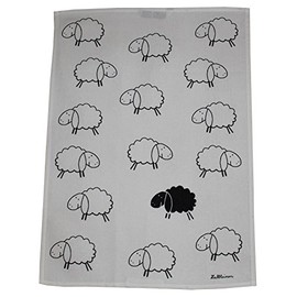 Triolino® Half-Linen Tea Towel with 'Black Sheep' Print Motif 50 x 70 cm