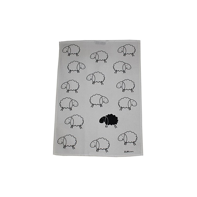 Triolino® Half-Linen Tea Towel with 'Black Sheep' Print Motif 50