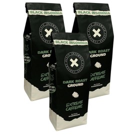 Black Insomnia Coffee - Dark Roast Ground - The Strongest Coffee in the World - 1lb (Pack of 3)
