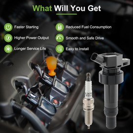 partszen UF652 Ignition Coil XP6203 Double Iridium Spark Plug for Hyundai Accent 1.6L 2012-2019 Veloster 1.6L 2012-2017 for Kia Rio 1.6L 2012-2019 Soul 1.6L 2012-2019 2.0L 2018