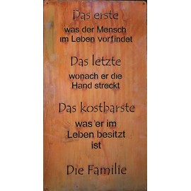 Rust metal plaque "family", patina decoration for hanging, size 1
