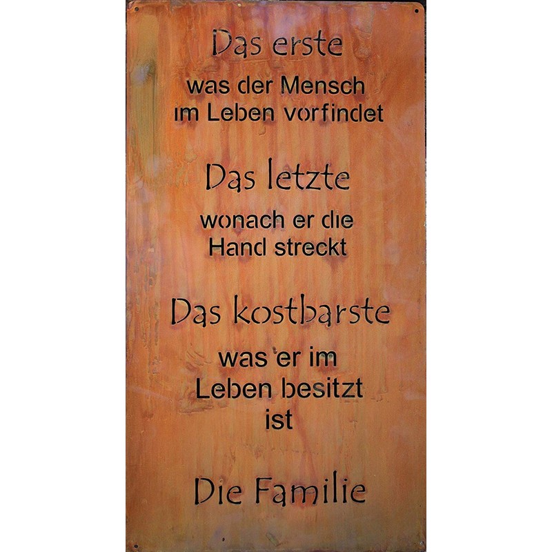 Rust metal plaque "family", patina decoration for hanging, size 1