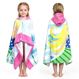 LALIFIT 100% Cotton Hooded Towel for 3-7 Years Girls Boys Bath Beach Pool Towel Wrap,30 x 50 inches,Golden Hair Mermaid