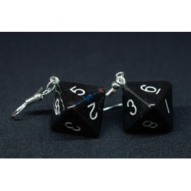 Miniblings 8 Sided Dice Earrings Black Handmade Fashion Jewellery I Octahedron Game Cube Backgammon Board Game Game Casino Play Poker 80s Retro Earrings Earrings, Resin