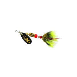 Mepps Black Fury in-Line Spinner, 1/8 oz, Dressed Treble Hook, Yellow Dot Blade with Gray & Yellow Tail