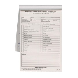 Forklift Operator Daily Checklist 10-pk. - Book Format with 31 Sets, 2-Ply, Carbonless, 5.5" x 8.5", Safety & Maintenance Forklift Checklist Inspection Book, J. J. Keller & Associates, Inc.