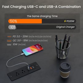 JACEPFY Recessed Power Strip USB C PD20W Fast Charging, Recessed Outlet, Flush Mount Power Strip with 2 Outlets 6ft Power Cord for Furniture, Nightstand, Sofa Table, Drawer (Black)