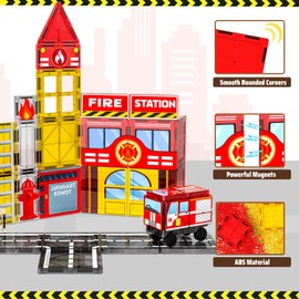 SKTMYY Fire Station Magnetic Tiles Building Toys for Kids Ages 4-8