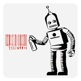 FINGERINSPIRE Banksy Barcode Robot Painting Stencil 30 x 30 cm Plastic PET Barcode Numbers Drawing Template Hollowed Banksy Graffiti Robot Stencil for Painting Banksy Theme Template for DIY