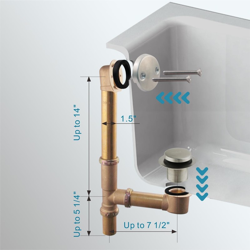 Tubular Bathtub Drain Kit 1-1/2" Brass Pipe with Brushed Nickel
