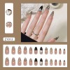 Uñas Postizas 6 Juegos Almendra Punta Flor Perlas Borde Blan