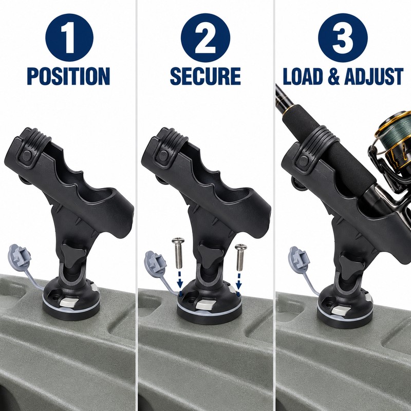 360° Adjustable Kayak Fishing Rod Holder with Flat, Rail, Round