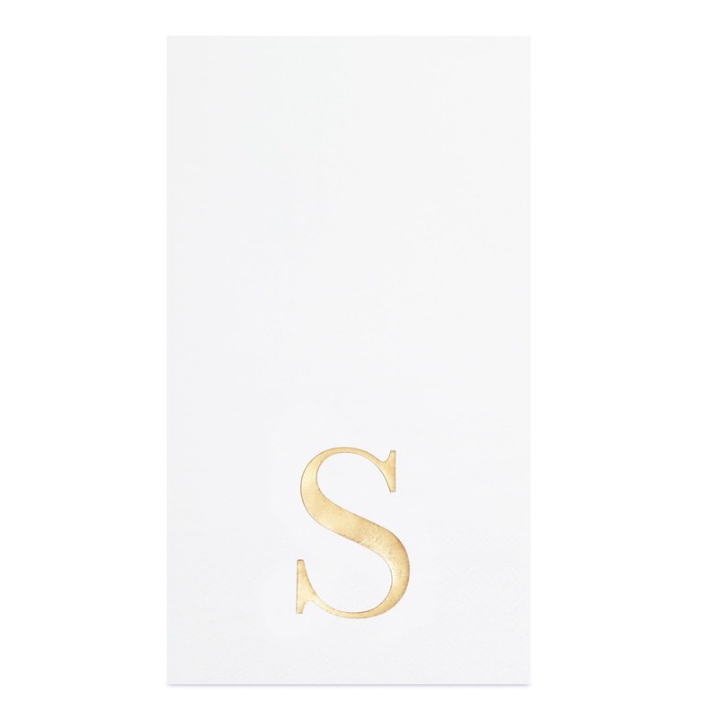 Servilletas de papel de monograma blanco con letra S (4