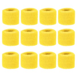 PATIKIL Sports Wristband 8x5cm for Tennis, Basketball, Working Out, Athletic Running, Sweat Absorbent Sweatband, Yellow, Pack of 12