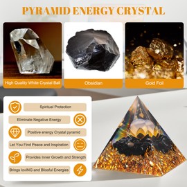 Sunnlejw Orgone Pyramid Luck White Crystal Flower of Life Orgonite Money Healing Crystal for Positive Energy with Obsidian Reduce Stress Chakra Reiki Healing Meditation Attracts Lucky and Success