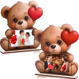 ZhowHoHo 2 PCS Valentine's Day Picture Frame 4 x 6 Inch Bear Picture Frame Wooden Photo Frame Decorative Postcard Frame for Valentine's Day Home Table Tabletop