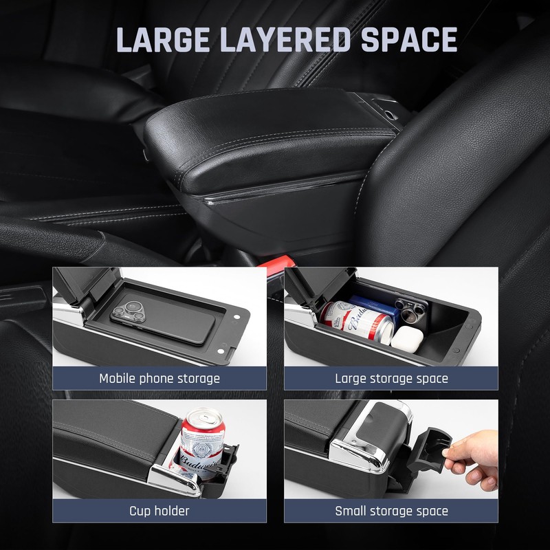 Car Armrest Box Fit for Nissan Versa 2012-2019, Double-Layer Armrest
