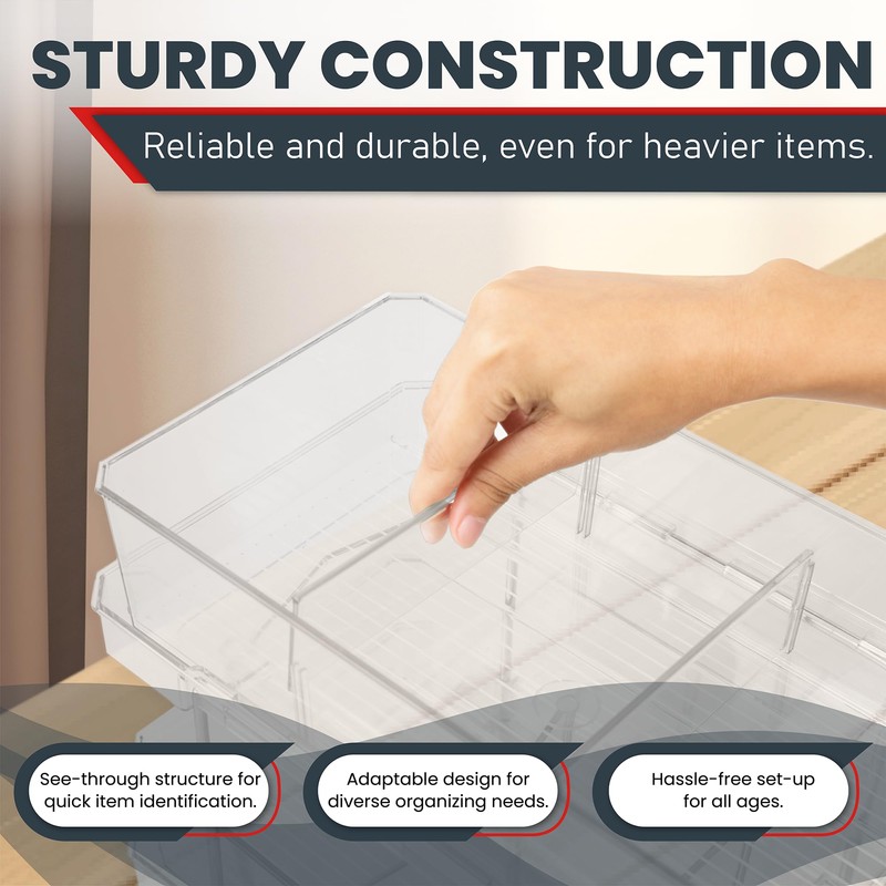 Masirs 2-Tier Clear Pull-Out Drawer Organizer - Sleek, Compact &