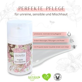 ajovita Propolis-Gesichtscreme Akne und Mischhaut, reizlindernd und pflegend, 100% Natur, 50ml