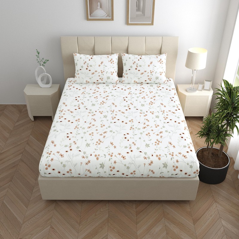 LINENWALAS 100% Cotton Percale Double Size Fitted Sheet Only, Printed