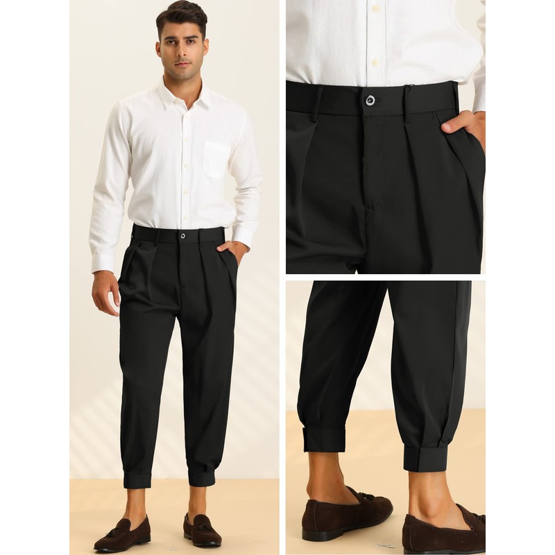 Lars Amadeus Black Cropped Pants for Men's Solid Color Double