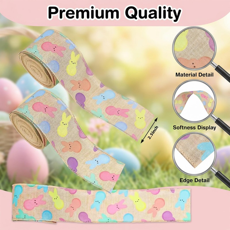12 Yard Bunny Wired Edge Ribbons 2 Rolls Easter Craft