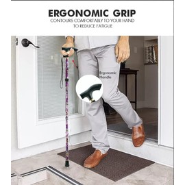 Maecena Folding Walking Sticks for Women and Men | Adjustable Walking Cane with Ergonomic Handle and Wrist Strap | Floral Lightweight Collapsible Walking Sticks - Purple Floral (Purple Floral)