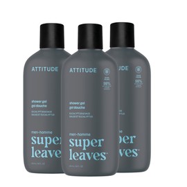 ATTITUDE Shower Gel Body Wash for Men, 98% Natural Origin Ingredients, Paraben & Phthalate Free, EWG Verified, Cleanses Without Drying, Eucalyptus & Sage, 14 Fl Oz (Pack of 3)