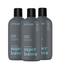 ATTITUDE Shower Gel Body Wash for Men, 98% Natural Origin Ingredients, Paraben & Phthalate Free, EWG Verified, Cleanses Without Drying, Eucalyptus & Sage, 14 Fl Oz (Pack of 3)