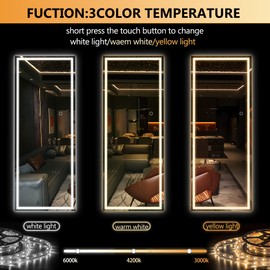 Hasipu Hasipu LED Door Mirror Full Length, 44" x 15.8" Lighted Over The Door Hanging Mirror, Full Body Wall Mounted Mirror, Light Up Long Dressing Mirror, Square Black