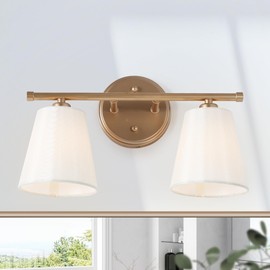 KSANA Modern Gold Vanity Lights, 2-Light Bathroom Light Fixtures with White Fabric Shade Vanity Light Over Mirror for Bedroom, Hallway, Kitchen