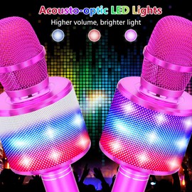 Amazmic Kids Karaoke Microphone Machine Toy Bluetooth Microphone Portable Wireless Karaoke Machine Handheld with LED Lights, Gift for Children Adults Birthday Party, Home KTV(Purple)